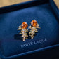 18K Solid Gold Orange Garnet Stud Earrings | Natural Garnet & Earth Mined Diamond | Fine Jewelry Statement Studs, Fine Jewelry Gift