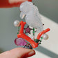 Translucent White Jadeite Seahorse Pendant Brooch | One of a Kind Art Jewelry | Natural Coral, Ruby, Sapphire & Akoya Pearl | Convertible