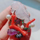 Translucent White Jadeite Seahorse Pendant Brooch | One of a Kind Art Jewelry | Natural Coral, Ruby, Sapphire & Akoya Pearl | Convertible