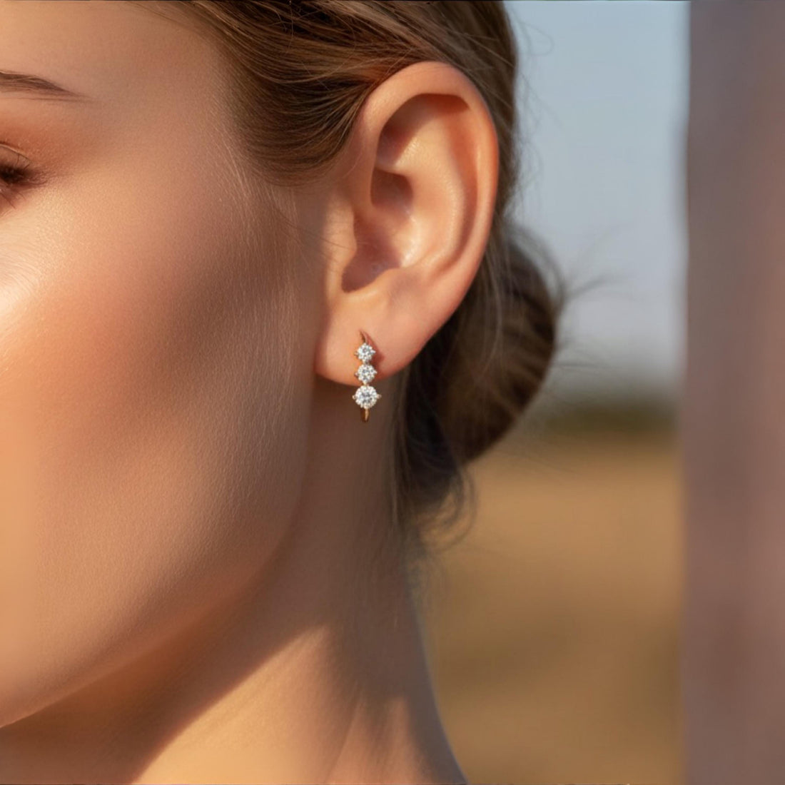 18K Solid Gold Natural Diamond Hoops | Earth Diamond Huggie Earrings AU750 | Everyday Fine Jewelry Gift for Her | Minimalist Luxury Earrings