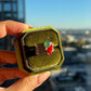 One-of-a-Kind Jadeite Jade & Red Coral Ring | Natural Green Jadeite Cabochon | White Sapphire Accents | Collector Jewelry