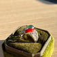 One-of-a-Kind Jadeite Jade & Red Coral Ring | Natural Green Jadeite Cabochon | White Sapphire Accents | Collector Jewelry