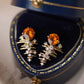 18K Solid Gold Orange Garnet Stud Earrings | Natural Garnet & Earth Mined Diamond | Fine Jewelry Statement Studs, Fine Jewelry Gift