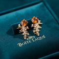 18K Solid Gold Orange Garnet Stud Earrings | Natural Garnet & Earth Mined Diamond | Fine Jewelry Statement Studs, Fine Jewelry Gift
