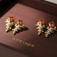 18K Solid Gold Orange Garnet Stud Earrings | Natural Garnet & Earth Mined Diamond | Fine Jewelry Statement Studs, Fine Jewelry Gift