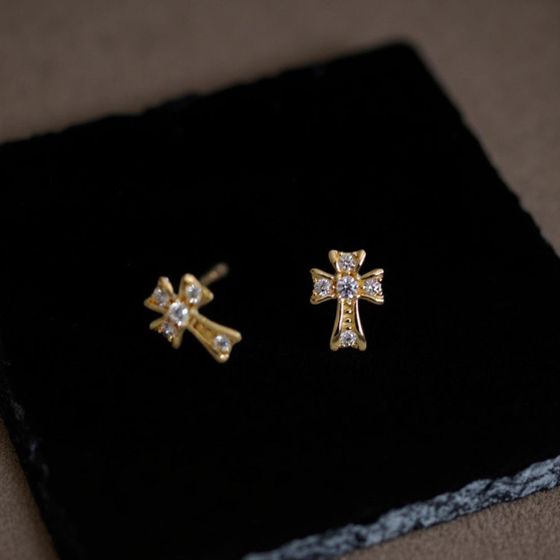 9K Solid Gold Cross Stud Earrings | Tiny Sparkle Gold Cross Earrings | Minimalist Fine Jewelry | Everyday Luxury Studs Gift