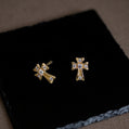 9K Solid Gold Cross Stud Earrings | Tiny Sparkle Gold Cross Earrings | Minimalist Fine Jewelry | Everyday Luxury Studs Gift