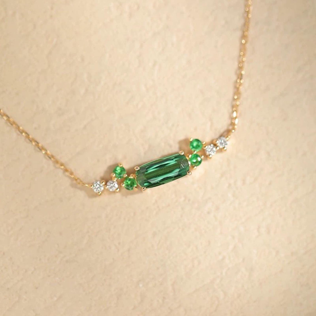 Lagoon Green Tourmaline Necklace 18K Solid Gold | Natural Tourmaline Diamond Necklace | Bluish Green Tourmaline Fine Jewelry | Ocean Gem
