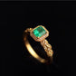 Custom - Natural Colombian Emerald Halo Ring 18K Solid Gold | 0.64ct Emerald Diamond Ring | Vintage Emerald Cut