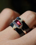 Rubellite Tourmaline Ring with Black Onyx & Diamond | One of a Kind Statement Ring | Art Deco Gemstone Ring | Size 4.5 | Sterling Silver