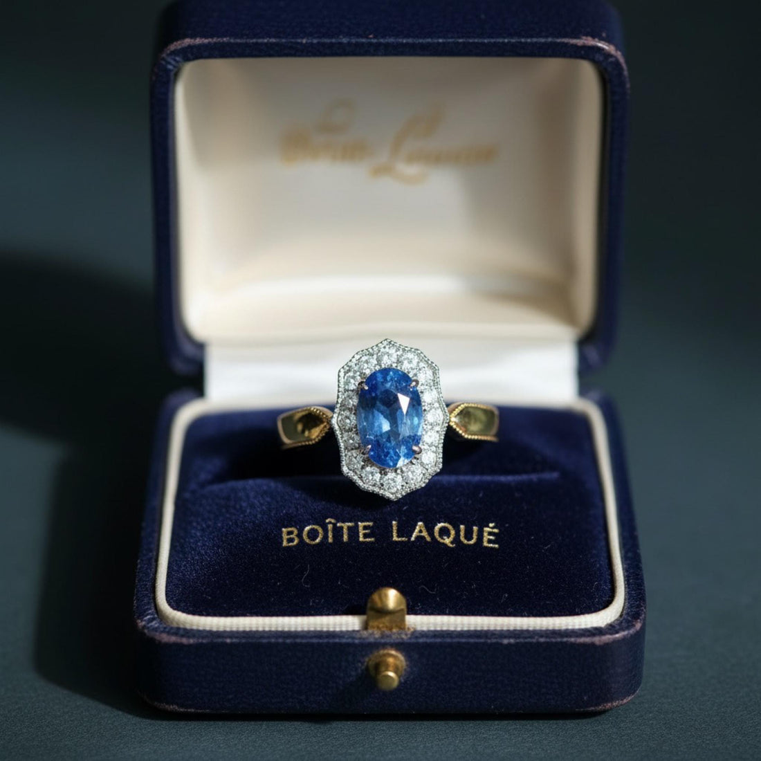 Blue Sapphire Ring 14K Solid Gold Diamond Halo | 1.95ct Natural Sri Lankan Sapphire Ring | Vintage Inspired Fine Jewelry Gift