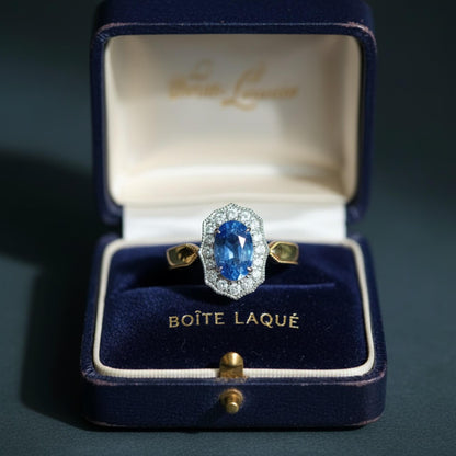 Blue Sapphire Ring 14K Solid Gold Diamond Halo | 1.95ct Natural Sri Lankan Sapphire Ring | Vintage Inspired Fine Jewelry Gift