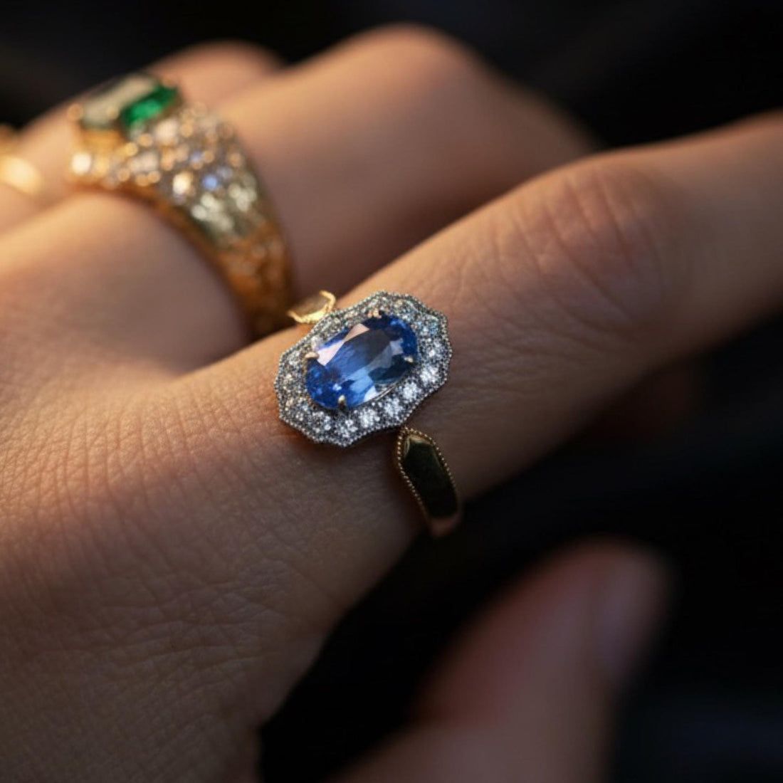 Blue Sapphire Ring 14K Solid Gold Diamond Halo | 1.95ct Natural Sri Lankan Sapphire Ring | Vintage Inspired Fine Jewelry Gift