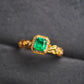 Custom - Natural Colombian Emerald Halo Ring 18K Solid Gold | 0.64ct Emerald Diamond Ring | Vintage Emerald Cut