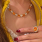 French Vintage Inspired Citrine Necklace with White Topaz & Blue Enamel | Limited Edition Statement Necklace, Collector Jewelry Gift