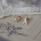 10K Solid Gold Pearl Stud Earrings, Blue Sapphire & Diamond Accent, French Filigree Lattice, Tiny Luxury Everyday Earrings Gift
