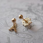 10K Solid Gold Pearl Stud Earrings, Blue Sapphire & Diamond Accent, French Filigree Lattice, Tiny Luxury Everyday Earrings Gift