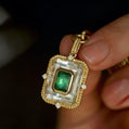 Natural Emerald Pendant Charm in Solid Gold | Emerald and Quartz Pendant | Green Gemstone Statement Necklace | One of a Kind Jewelry , Gift