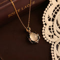 French Art Deco Chalcedony Pendant Necklace, Black Enamel Gold Pendant, Vintage French Inspired Jewelry, Soft Glow Chalcedony Necklace, Gift