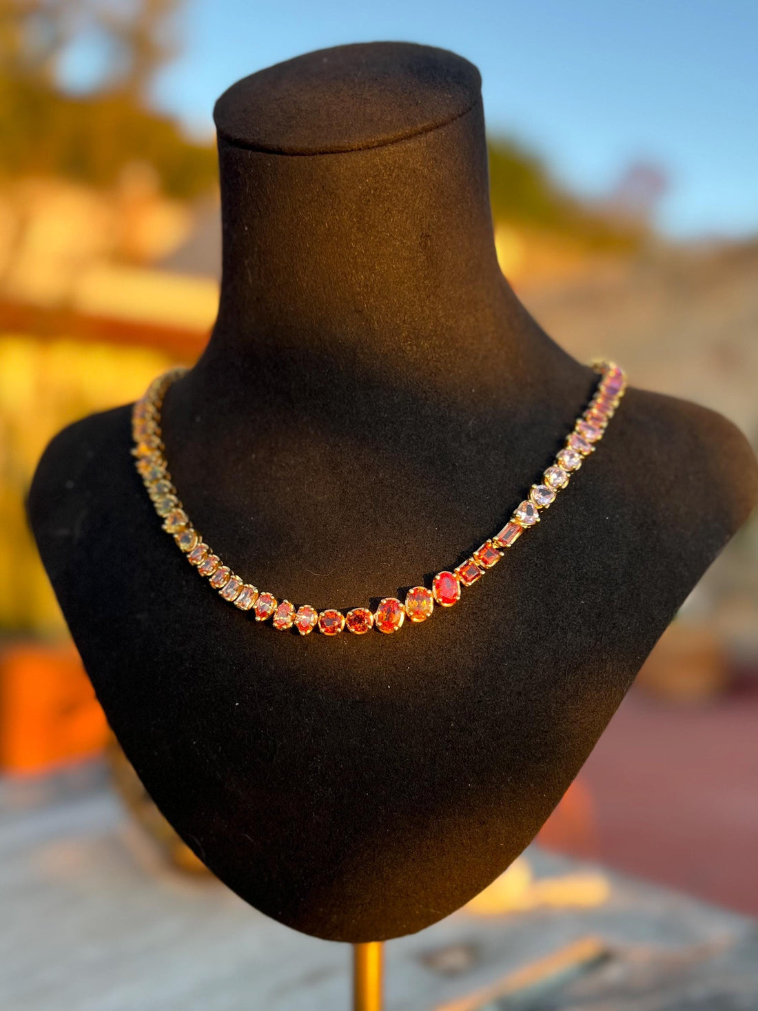 Sunset Gradient Gemstone Tennis Necklace | Custom Natural Gemstone Rainbow Necklace in Solid Gold or Silver | One of a Kind Jewelry Gift