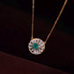 18K Solid Gold Natural Emerald Diamond Pendant Necklace  | Fine Jewelry Floral Halo | Luxury Emerald Necklace Gift