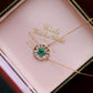 18K Solid Gold Natural Emerald Diamond Pendant Necklace  | Fine Jewelry Floral Halo | Luxury Emerald Necklace Gift