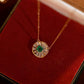 18K Solid Gold Natural Emerald Diamond Pendant Necklace  | Fine Jewelry Floral Halo | Luxury Emerald Necklace Gift