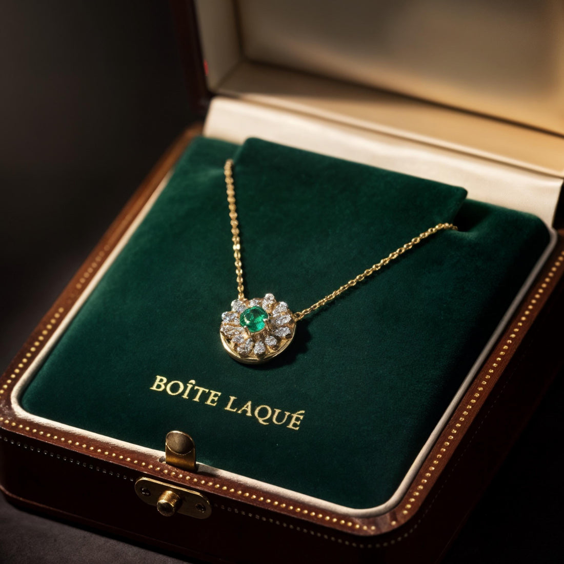 18K Solid Gold Natural Emerald Diamond Pendant Necklace  | Fine Jewelry Floral Halo | Luxury Emerald Necklace Gift