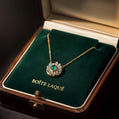 18K Solid Gold Natural Emerald Diamond Pendant Necklace  | Fine Jewelry Floral Halo | Luxury Emerald Necklace Gift