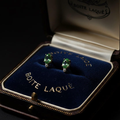 18K Solid Gold Tsavorite Garnet Diamond Stud Earrings | Natural Green Garnet Fine Jewelry | Quiet Luxury Everyday Studs