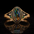 Australian Black Opal Ring 18K Gold | One of One Opal Ring | Celestial Diamond Ring | Custom Fine Jewelry | Made to Order Luxury Ring