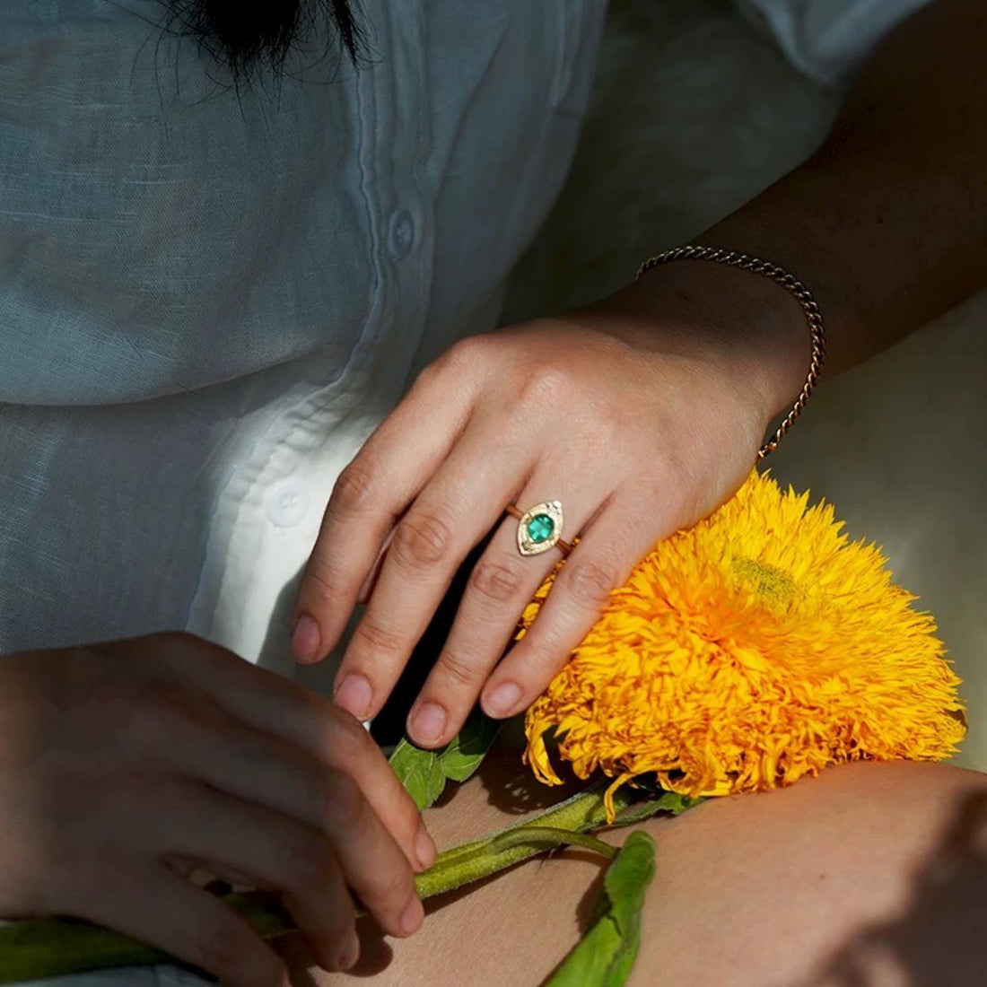 14K Solid Gold Natural Zambian Emerald Ring,  0.63ct Oval Emerald, One of a Kind Fine Jewelry Ring, Sculptural Everyday Luxury