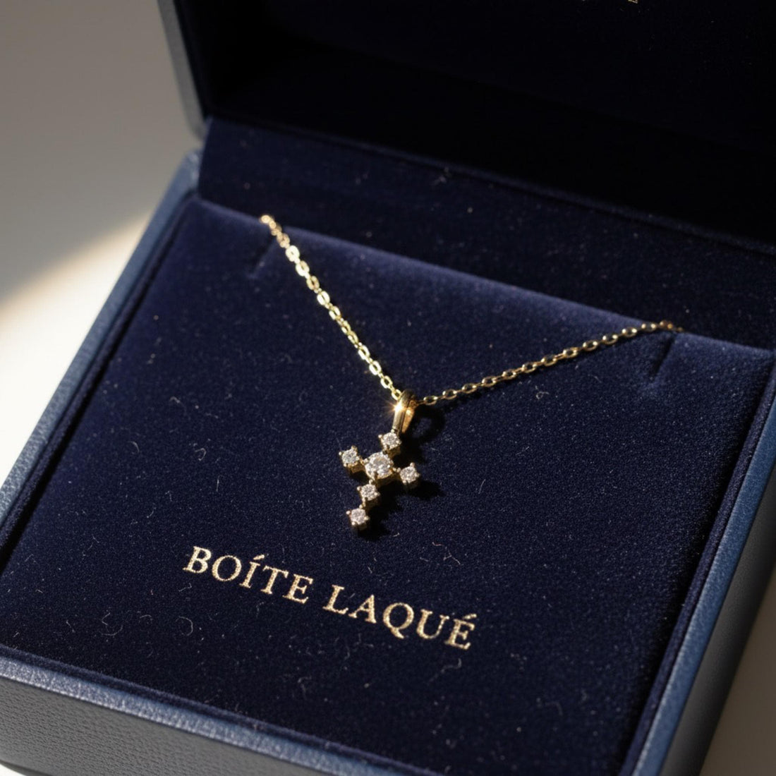 14K Solid Gold Diamond Cross Pendant | BOITE LAQUE Fine Jewelry | Minimalist Faith Necklace | Everyday Gold Cross Charm, Religious gift