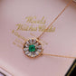 18K Solid Gold Natural Emerald Diamond Pendant Necklace  | Fine Jewelry Floral Halo | Luxury Emerald Necklace Gift