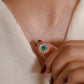 18K Solid Gold Natural Emerald Diamond Pendant Necklace  | Fine Jewelry Floral Halo | Luxury Emerald Necklace Gift