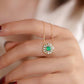 18K Solid Gold Natural Emerald Diamond Pendant Necklace  | Fine Jewelry Floral Halo | Luxury Emerald Necklace Gift