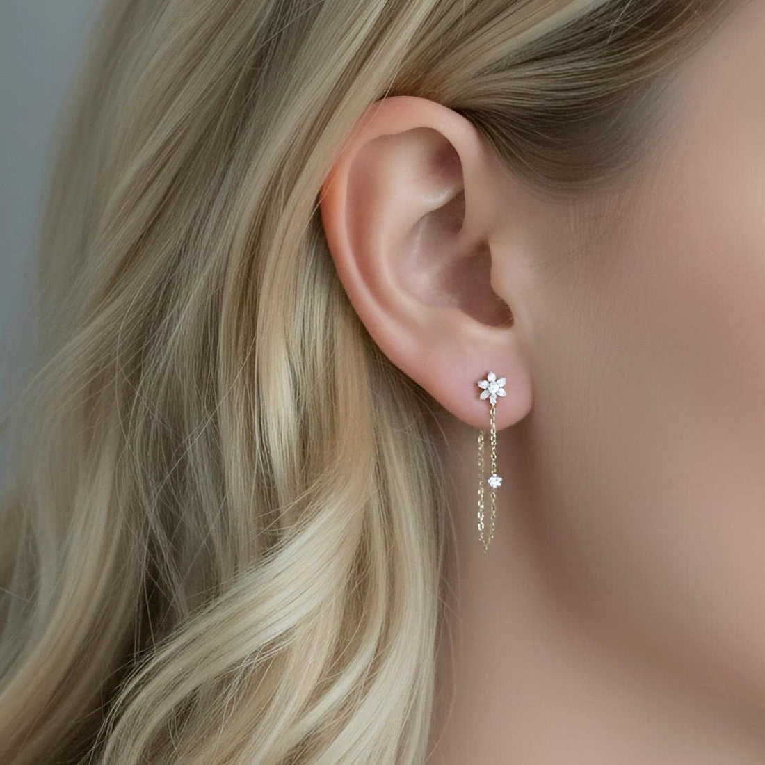 10K Gold Diamond Threader Earrings, Fine Gold Chain Drop Earrings, Dainty Luxury Minimalist Earrings, Everyday Fine Jewelry Gift