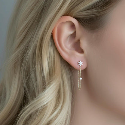 10K Gold Diamond Threader Earrings, Fine Gold Chain Drop Earrings, Dainty Luxury Minimalist Earrings, Everyday Fine Jewelry Gift