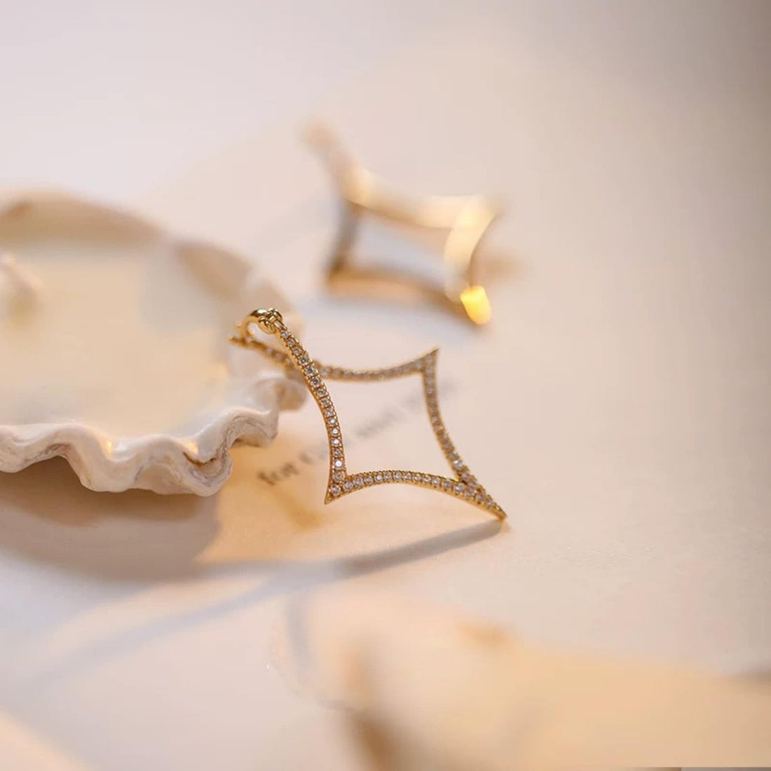 18K Gold Diamond Star Hoop Earrings | Celestial Four Point Star Earrings | Quiet Luxury Diamond Hoops | Solid Gold Upgrade