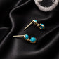 10K Solid Gold Turquoise Diamond Earrings | Dainty Turquoise Drop Studs | French Riviera Summer Jewelry | Fine Gold Earrings, Gift for her