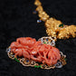 One of a Kind Coral Necklace in 18K Solid Gold | Hand Carved Coral Peony Pendant | Jade Sapphire Pearl Necklace | Heirloom Fine Jewelry
