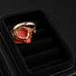 Natural Momo Coral Rose Ring in Solid 18K Gold | Hand Carved Coral Flower Ring with Emerald Accents | One of a Kind Fine Jewelry