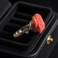Natural Momo Coral Rose Ring in Solid 18K Gold | Hand Carved Coral Flower Ring with Emerald Accents | One of a Kind Fine Jewelry