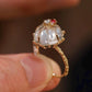 9K Solid Gold Crystal Quartz Ring, Natural Red Spinel Diamond Ring, French Pastry Inspired Fine Jewelry, Luxury Statement Ring, Cerise Crist