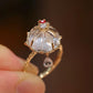 9K Solid Gold Crystal Quartz Ring, Natural Red Spinel Diamond Ring, French Pastry Inspired Fine Jewelry, Luxury Statement Ring, Cerise Crist