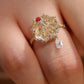 9K Solid Gold Crystal Quartz Ring, Natural Red Spinel Diamond Ring, French Pastry Inspired Fine Jewelry, Luxury Statement Ring, Cerise Crist