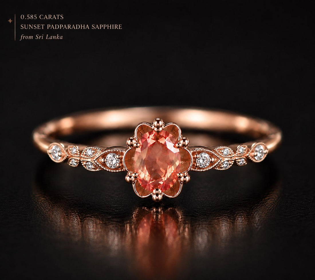 Custom Padparadscha Sapphire & Diamond Engagement Ring | 18K Rose Gold | Deposit