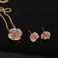 18K Solid Gold Natural Pink Sapphire Camellia Jewelry, Diamond Flower Pendant Necklace, Earrings or Ring, Fine Jewelry Gift