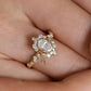 18K Solid Gold Oval Diamond Engagement Ring, Floral Halo Ring, Lab Grown Diamond with Certificate • Promise Ring Gift , Customization 1.5 ct