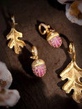18K Solid Gold Pink Sapphire Acorn Pendant, Natural Diamond Acorn Charm, Opening Bail Fine Jewelry Necklace, Luxury Gift for Her